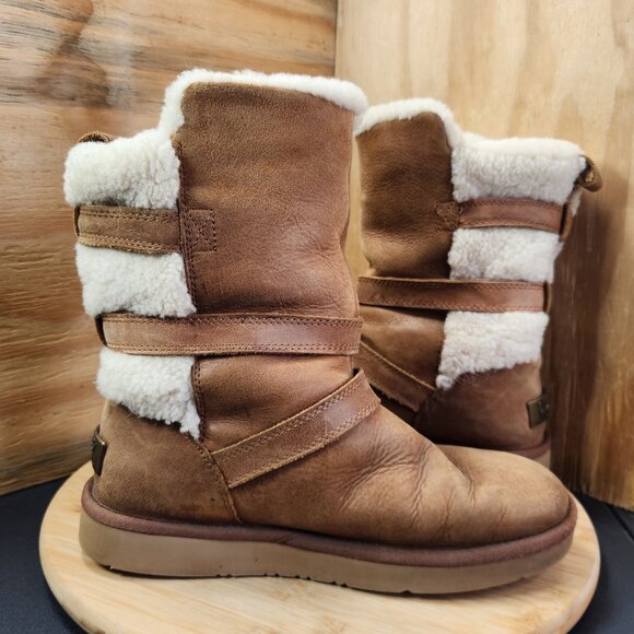 UGG Womens Becket Buckle Straps Shearling Lined Chestnut Mid Calf Boots - Picture 7 of 10